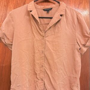 Banana Republic Medium Brown/Tan/Cream Linen Blouse/Shirt